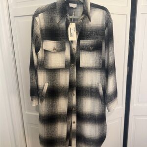 Elegant Black and White Plaid Women's Trench Coat